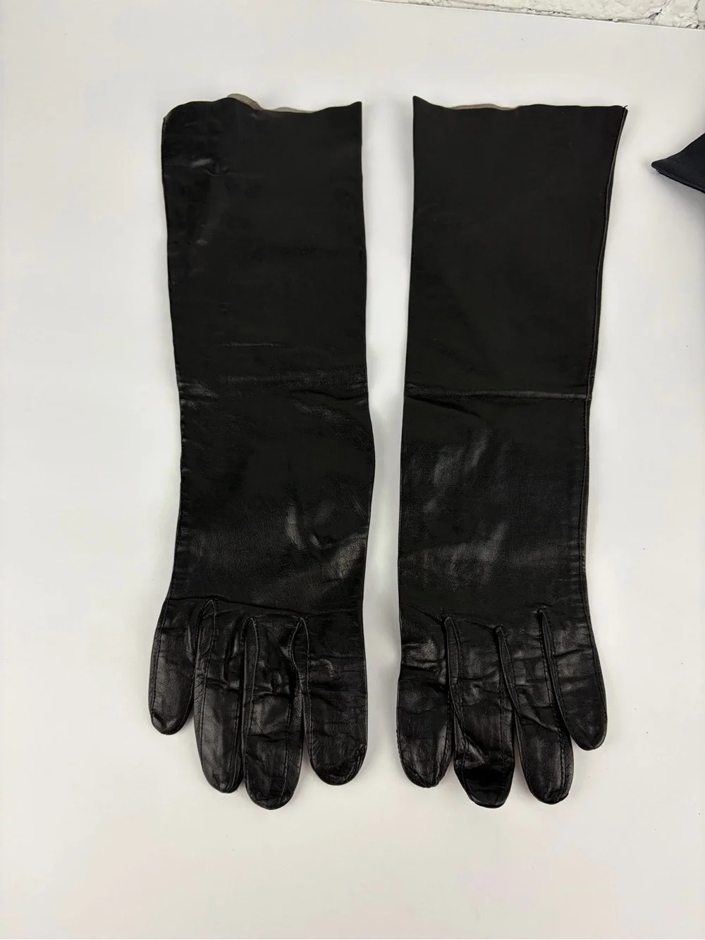 Vintage Black and Navy Blue Kid Leather Gloves Set of Two 6.5